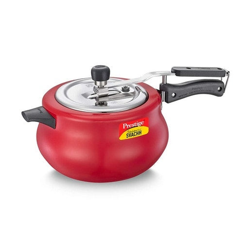 Prestige 2L Nakshatra DUO Plus Svachh Inner Lid Aluminium Handi|Ideal for 2-3 persons|Deep lid for Spillage Control|Gas or induction compatible|Red|5 years warranty