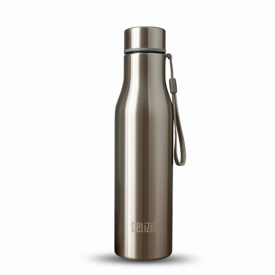 KEMP DELIZIO BRITA Edition Stainless Steel Fridge Water Bottle 1000 ML | 1 L | Single Walled | Office | Gym | Travelling | Leak Proof LID | ECO Friendly | BPA Free | for Adult, Kids