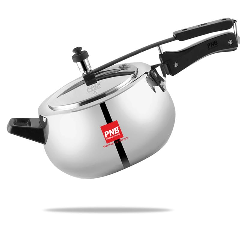 PNB Kitchenmate Euro Triply Cooker - Pressure Cooker Induction and Gas Base, Induction Pressure Cooker With Inner Lid, Induction Cooker, Mirror Finish, Thickness: 2.5mm, Silver | 3L