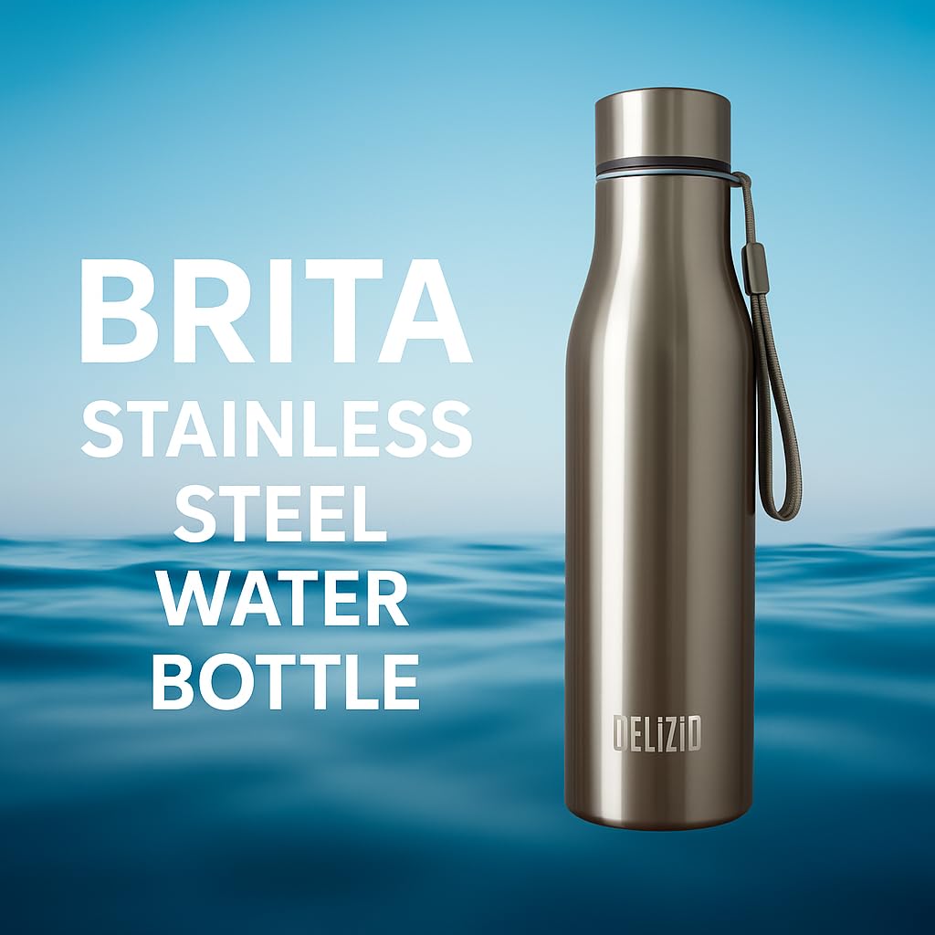 KEMP DELIZIO BRITA Edition Stainless Steel Fridge Water Bottle 1000 ML | 1 L | Single Walled | Office | Gym | Travelling | Leak Proof LID | ECO Friendly | BPA Free | for Adult, Kids