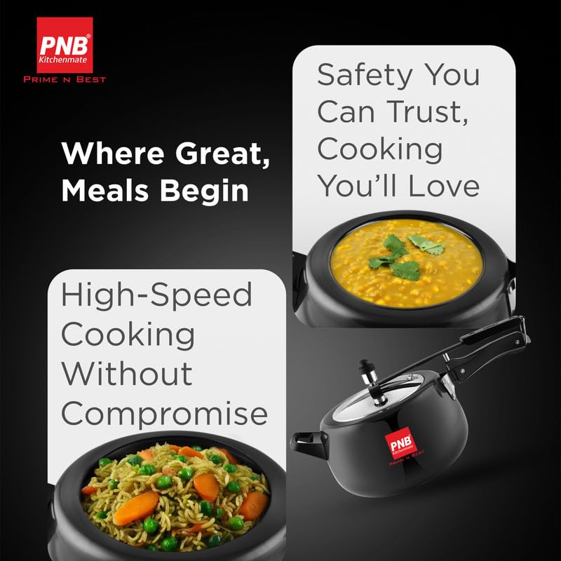 PNB Kitchenmate ORCHID - Hard Anodised Pressure Cooker 2 Ltr | Inner Lid Design | Induction & Gas Stove Compatible | Sleek Black Finish | Kitchen Cooking Appliance | Durable Build | Induction Base