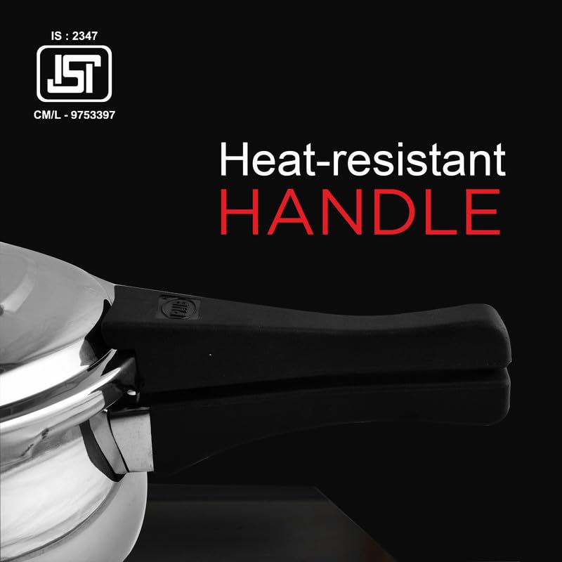 PNB Kitchenmate Pro Cooker -Stainless Steel Pressure Cooker Induction and Gas Base, Induction Pressure Cooker With Inner Lid, Induction Cooker, Mirror Finish, Silver | 5.5L