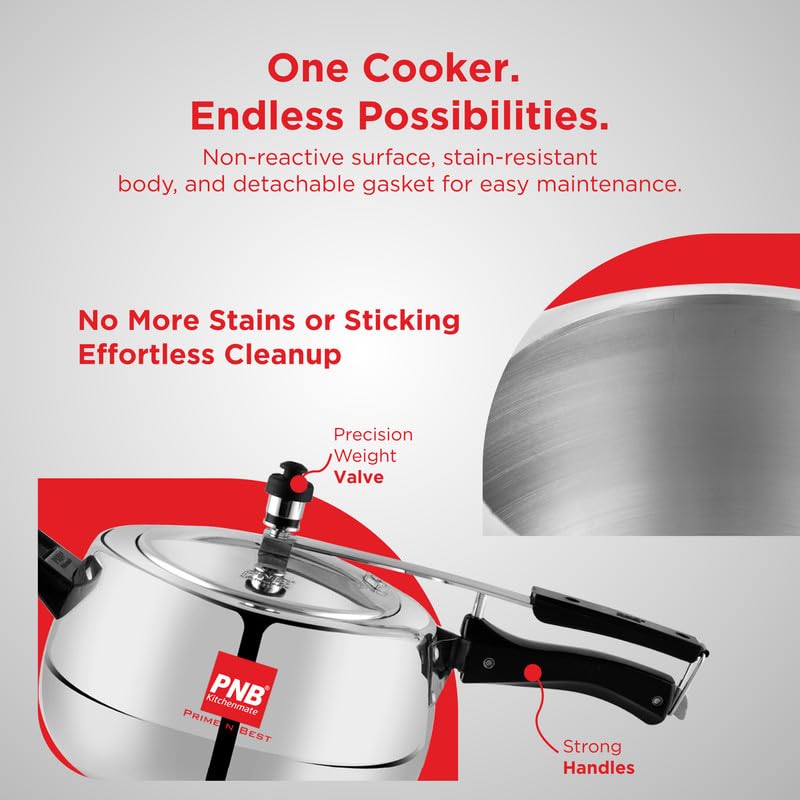 PNB Kitchenmate Pressure Cooker, Induction Base and Stove Compatibility - Aluminium Pressure Cooker with Inner Lid - Induction Cooker with ISI Certification - 3.5 Ltr (Gem)