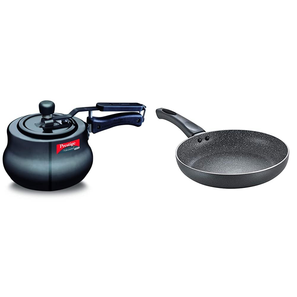 Prestige Svachh Nakshatra Plus Hard Anodised 3 Litre Pressure Handi Omega Deluxe Granite Fry Pan, 240mm, Black (36305)