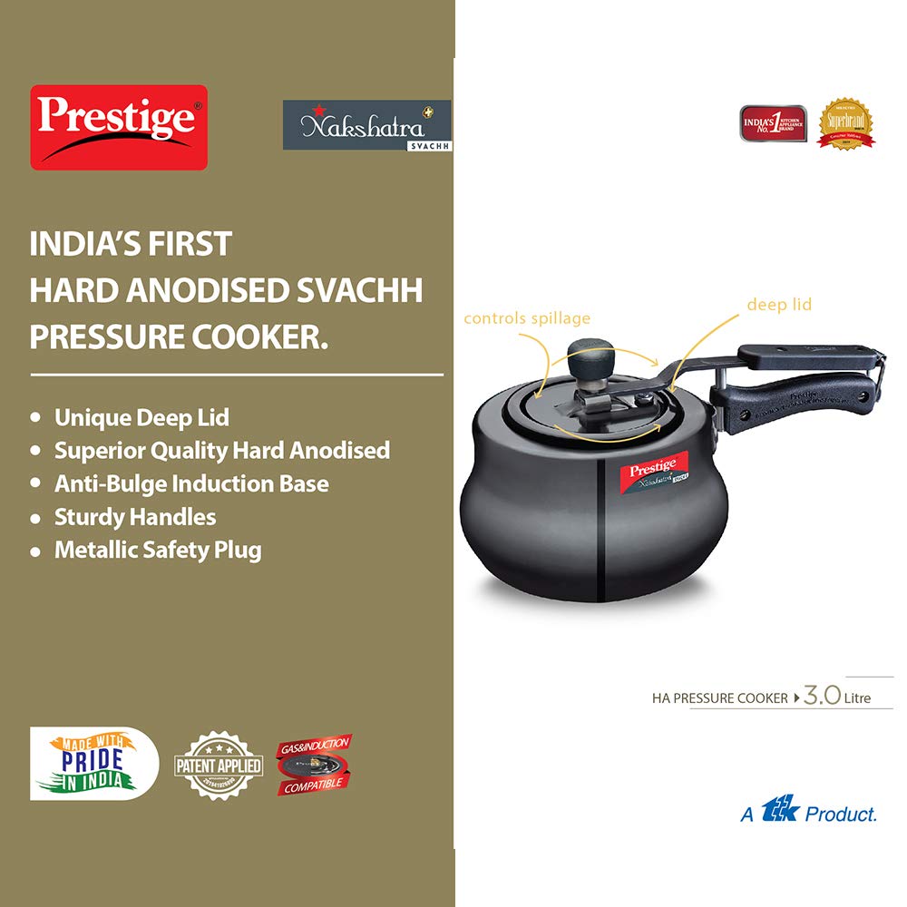 Prestige Svachh Nakshatra Plus Hard Anodised 3 Litre Pressure Handi Omega Deluxe Granite Fry Pan, 240mm, Black (36305)