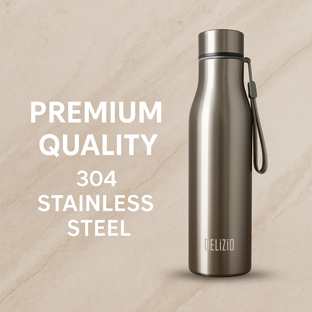 KEMP DELIZIO BRITA Edition Stainless Steel Fridge Water Bottle 1000 ML | 1 L | Single Walled | Office | Gym | Travelling | Leak Proof LID | ECO Friendly | BPA Free | for Adult, Kids