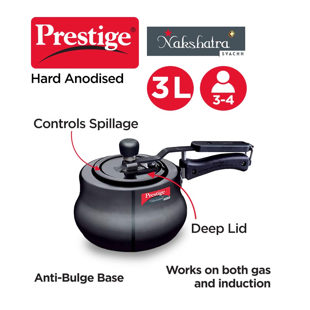 Prestige Svachh Nakshatra Plus Hard Anodised 3 Litre Pressure Handi Omega Deluxe Granite Fry Pan, 240mm, Black (36305)