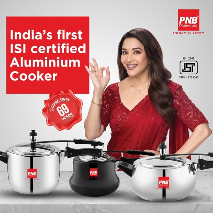 PNB Kitchenmate Pressure Cooker, 3.5 Ltr Capacity - Aluminium Pressure Cooker with Inner Lid - Cooker with ISI Certification, 4mm Thickness - (Belly)
