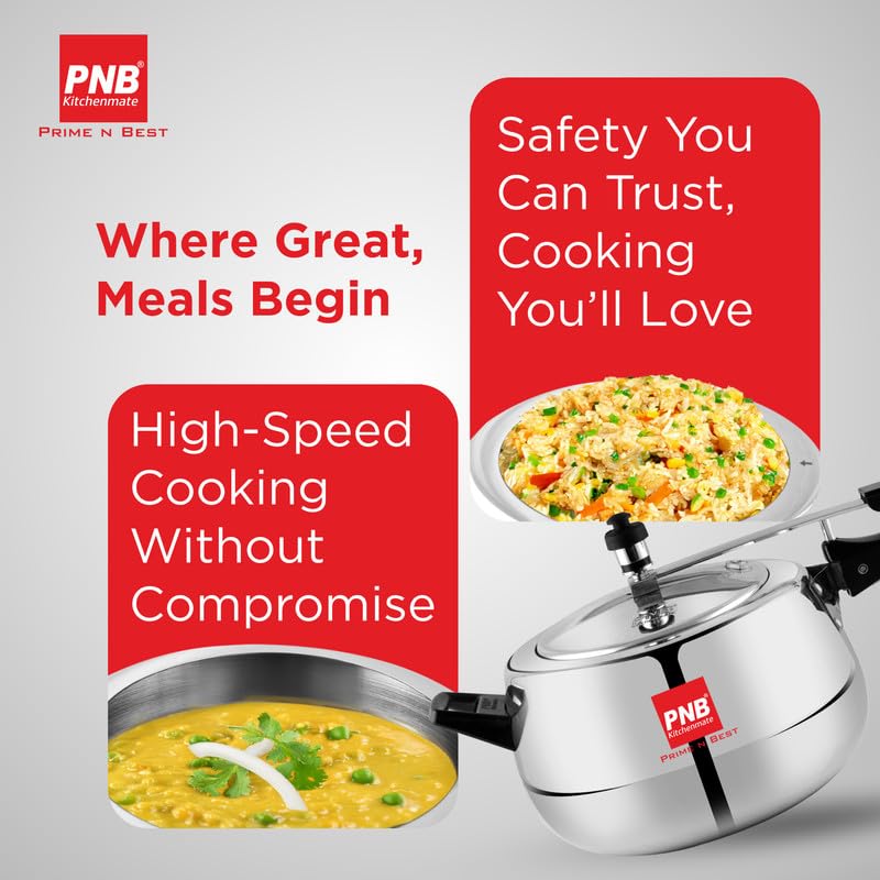PNB Kitchenmate Pressure Cooker, Induction Base and Stove Compatibility - Aluminium Pressure Cooker with Inner Lid - Induction Cooker with ISI Certification - 3.5 Ltr (Gem)