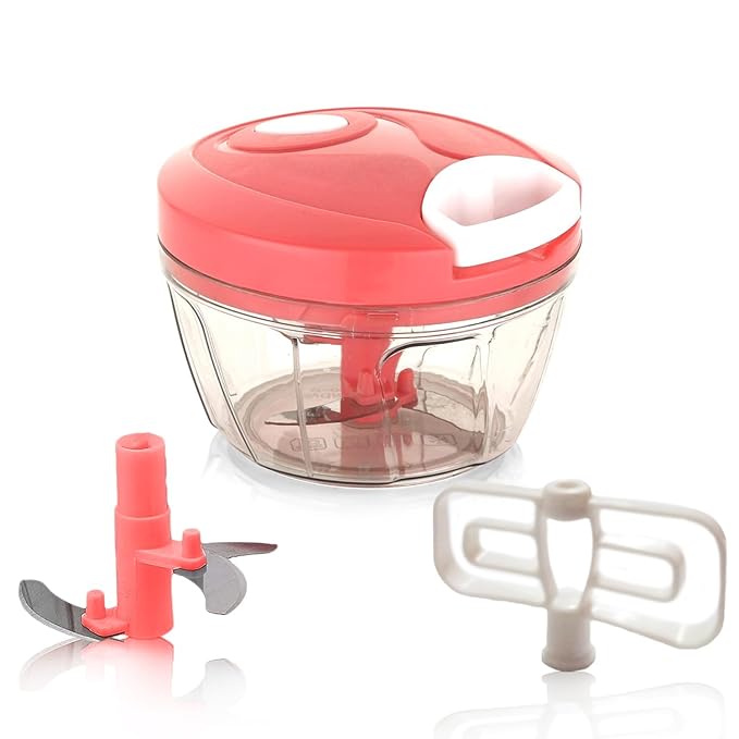 KEMP Quick Manual string Chopper Multipurpose Manual Vegetable, Dry Fruit and Onion Handy Chopper and Quick Cutter Machine for Kitchen with 3 Stainless Steel Blade (500ml)