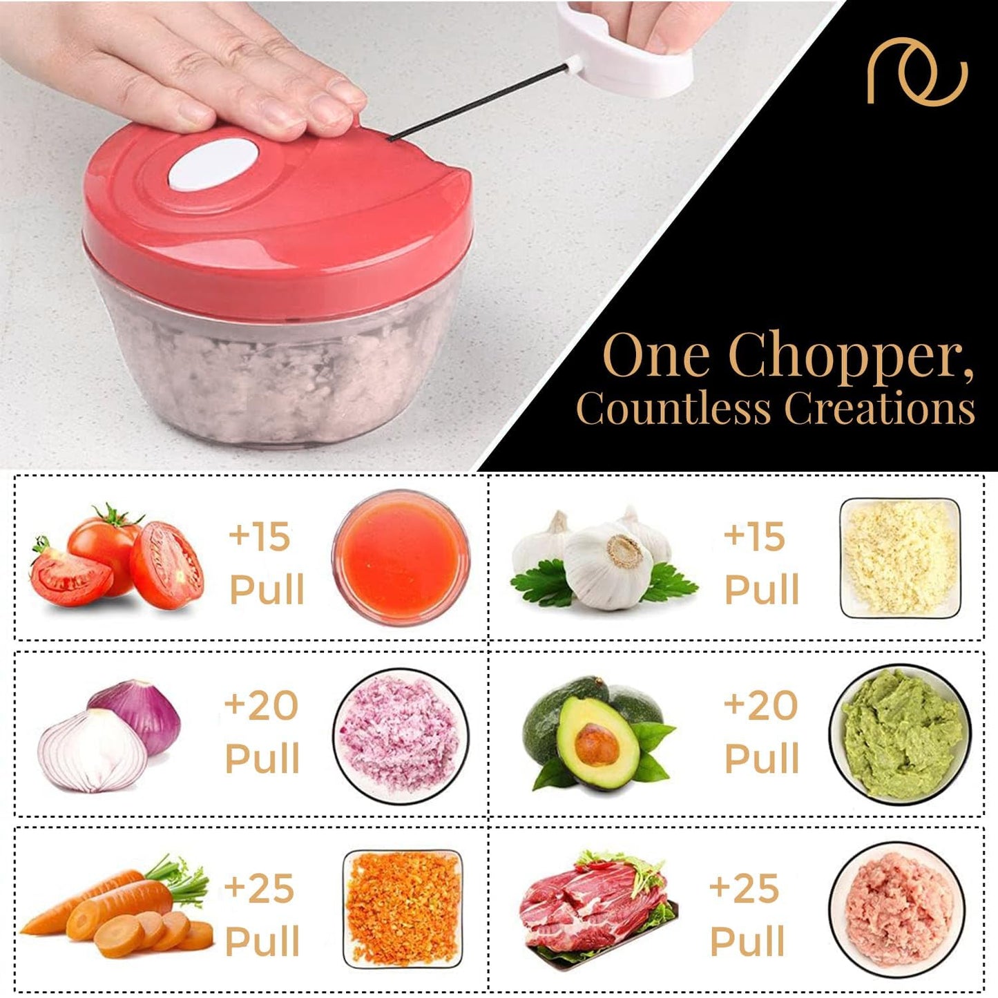 KEMP Quick Manual string Chopper Multipurpose Manual Vegetable, Dry Fruit and Onion Handy Chopper and Quick Cutter Machine for Kitchen with 3 Stainless Steel Blade (500ml)