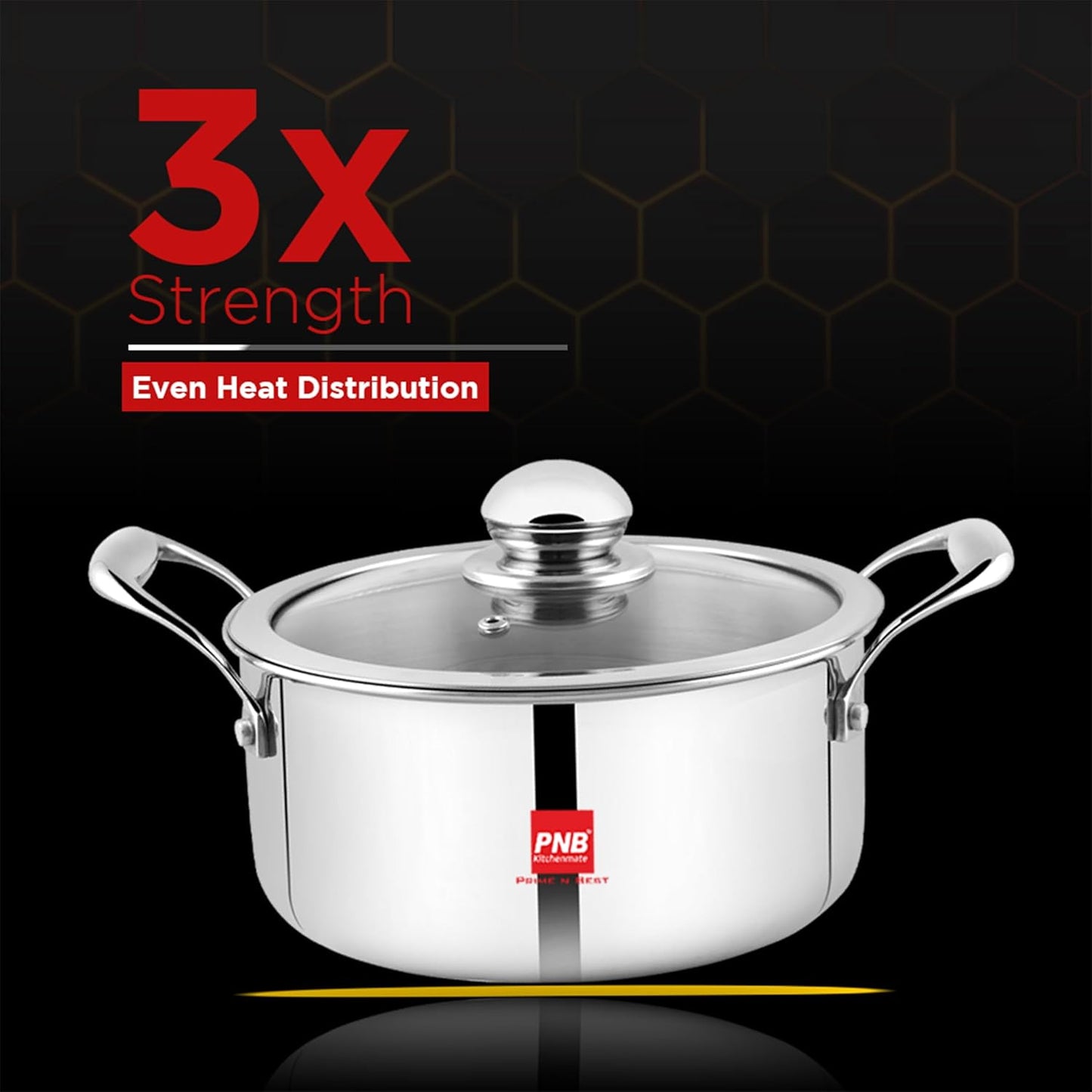 PNB Kitchenmate INOX Triply Cookpot with Lid - Stainless Steel Cookpot with - Gas and Induction Compatible - 8L Capacity & 28 cm - 3-Ply Clad Construction