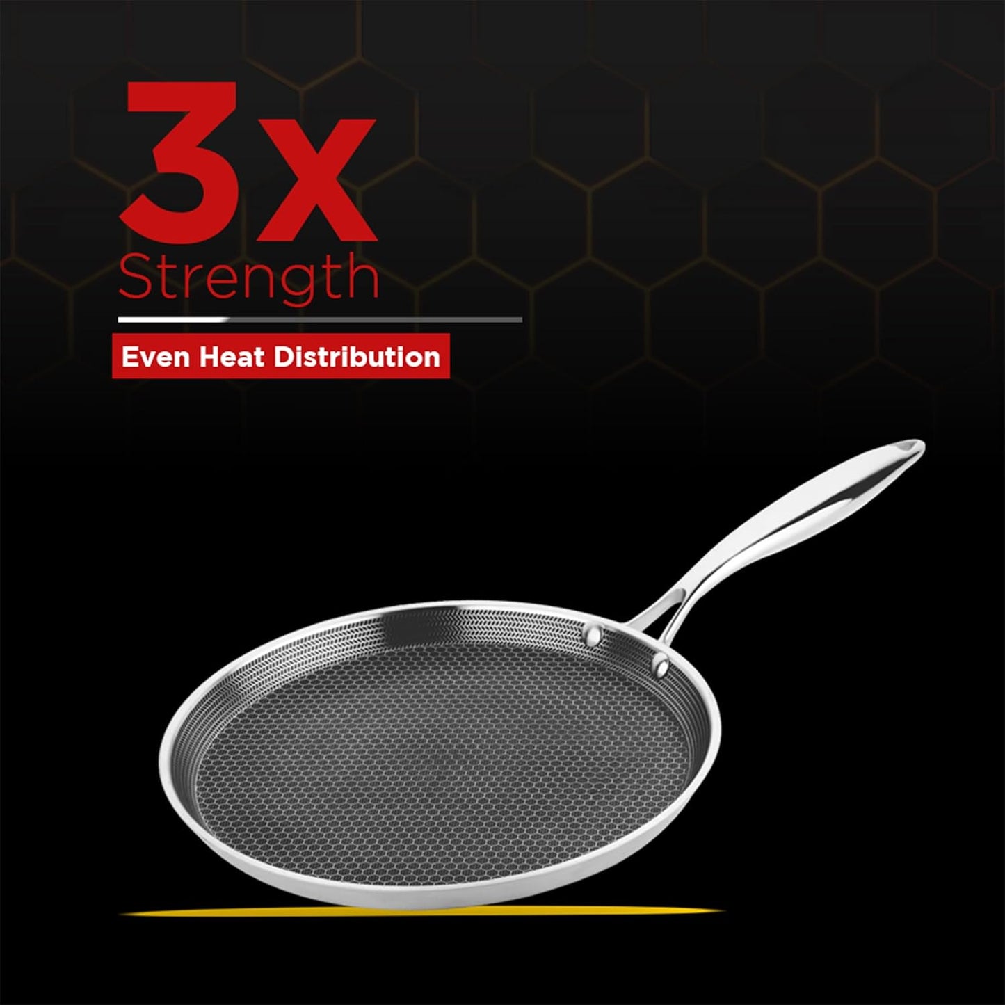 PNB Kitchenmate INOX Dosa Tawa - 30 cm Stainless Steel Dosa Tawa with - Gas & Induction Compatible - 3-Ply Clad Construction - Heat-Resistant Handles