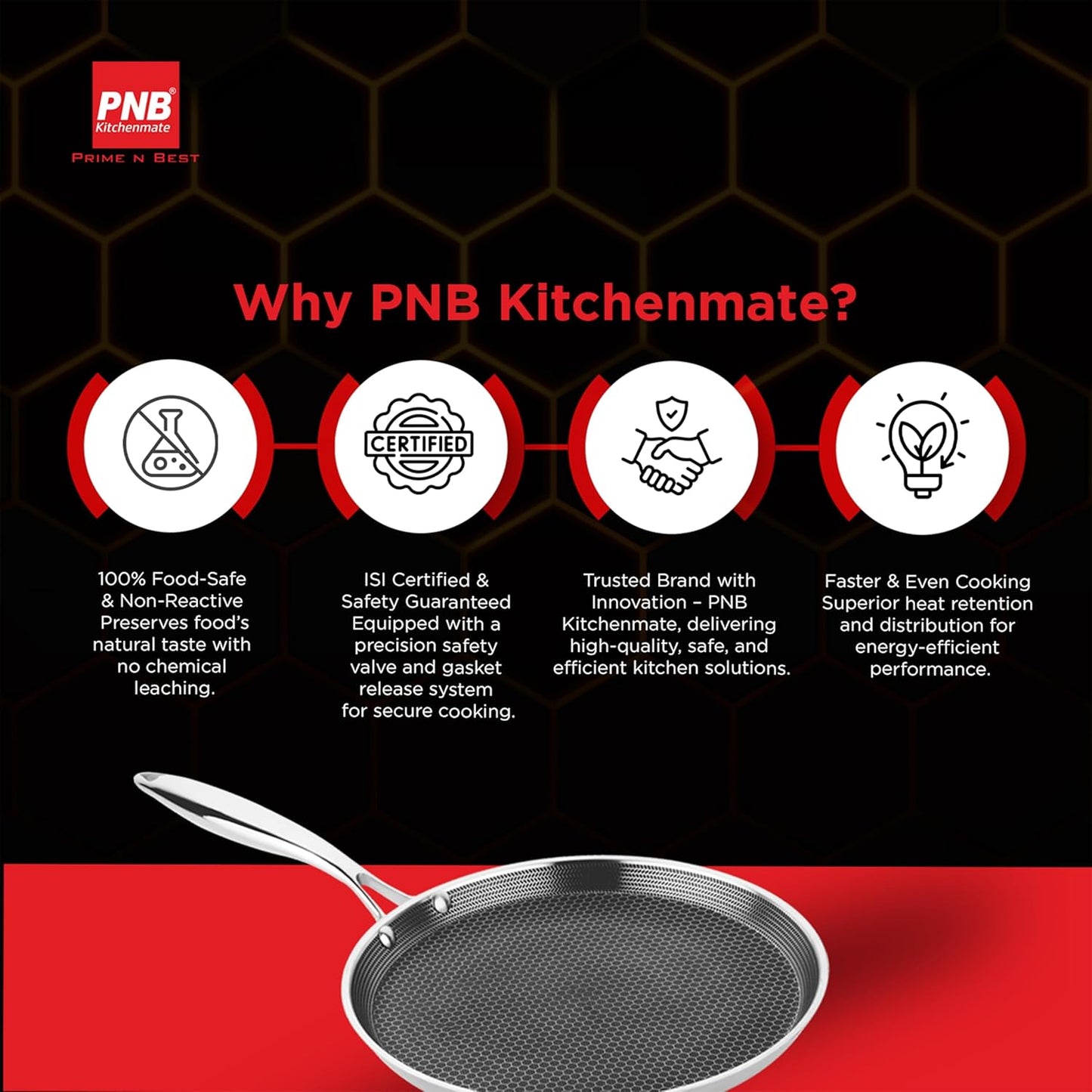 PNB Kitchenmate INOX Dosa Tawa - 30 cm Stainless Steel Dosa Tawa with - Gas & Induction Compatible - 3-Ply Clad Construction - Heat-Resistant Handles