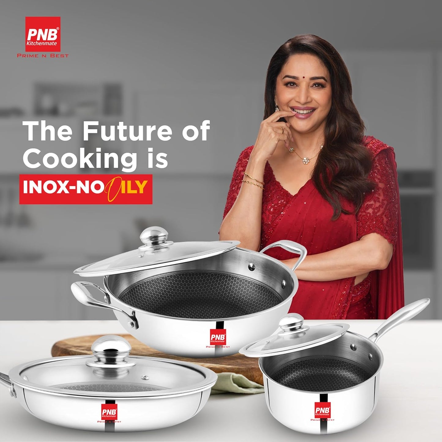 PNB Kitchenmate INOX Triply Saucepan with Lid - Stainless Steel Saucepan - 0.9L Capacity & 14 cm - Gas & Induction Compatible - 3-Ply Clad Construction
