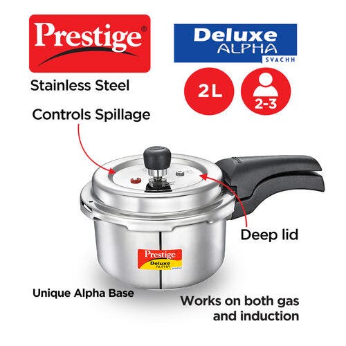 Prestige Deluxe Alpha Stainless Steel Pressure Cooker, 4 Litres, Silver
