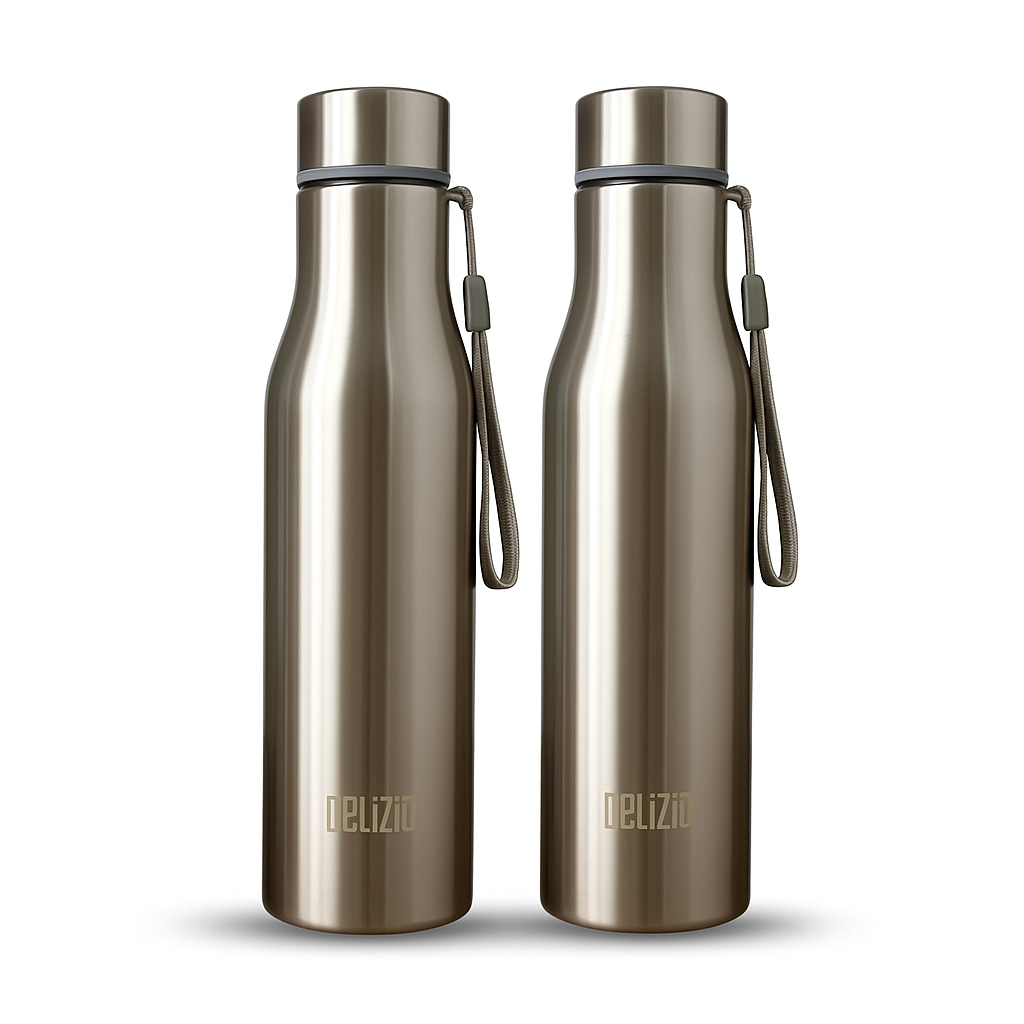 KEMP DELIZIO BRITA Edition Stainless Steel Fridge Water Bottle 1000 ML | 1 L | Single Walled | Office | Gym | Travelling | Leak Proof LID | ECO Friendly | BPA Free | for Adult, Kids