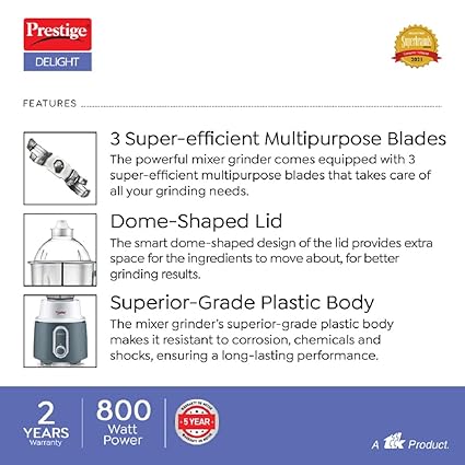 Prestige Delight - 750W Mixer Grinder (3 Jars)