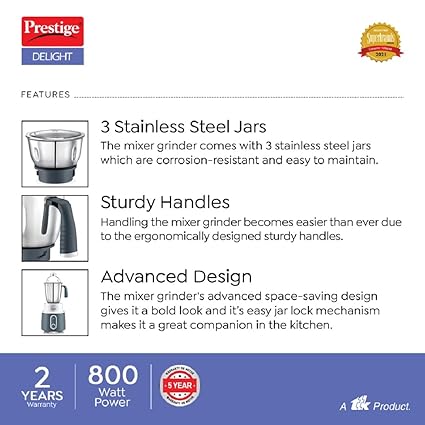 Prestige Delight - 750W Mixer Grinder (3 Jars)