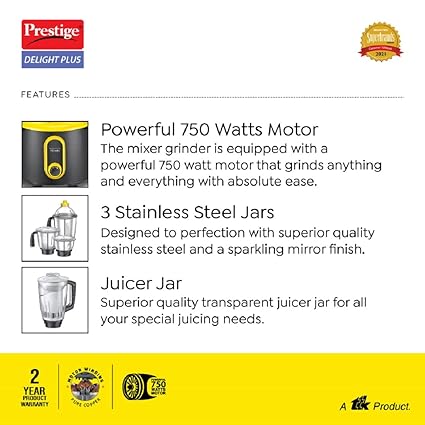 Prestige Delight Plus - 750W Mixer Grinder (4 Jars)