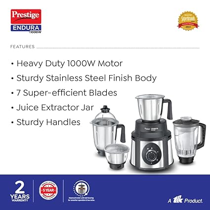 Prestige Endura 1000W Mixer Grinder (4 Jars)
