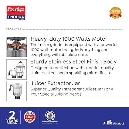 Prestige Endura 1000W Mixer Grinder (4 Jars)