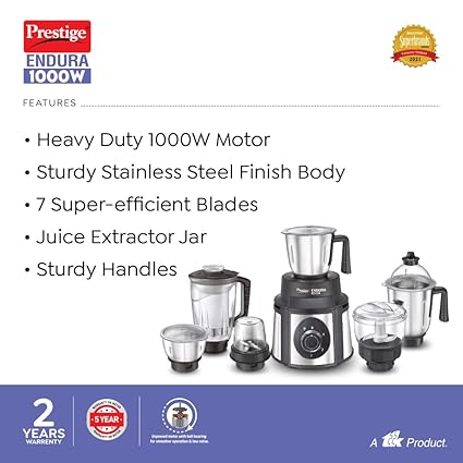 Prestige Endura 1000W Mixer Grinder (6 Jars)