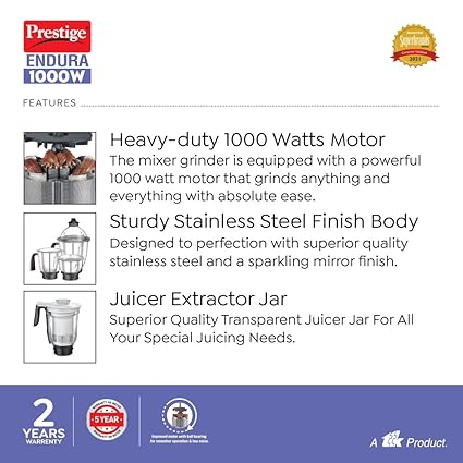 Prestige Endura 1000W Mixer Grinder (6 Jars)