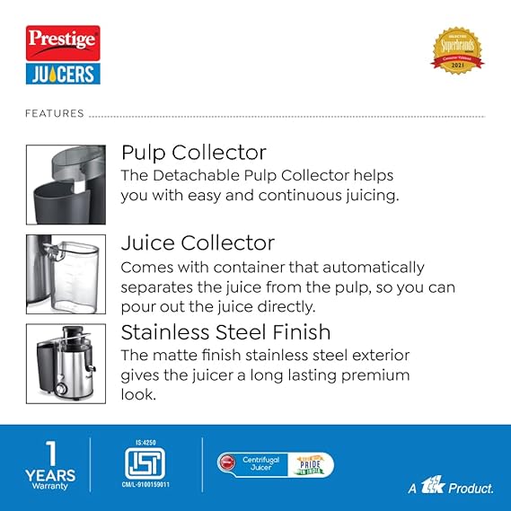 Prestige Centrifugal Juicer - PCJ 7.0 - 500W