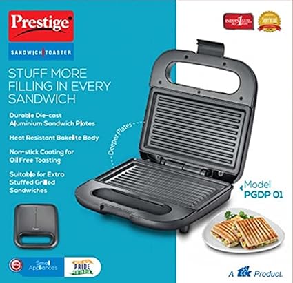 Prestige Sandwich Toaster PGDP 01 with Fixed Grill Plates