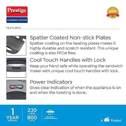 Prestige Sandwich Toaster PGFSP - Spatter Coated