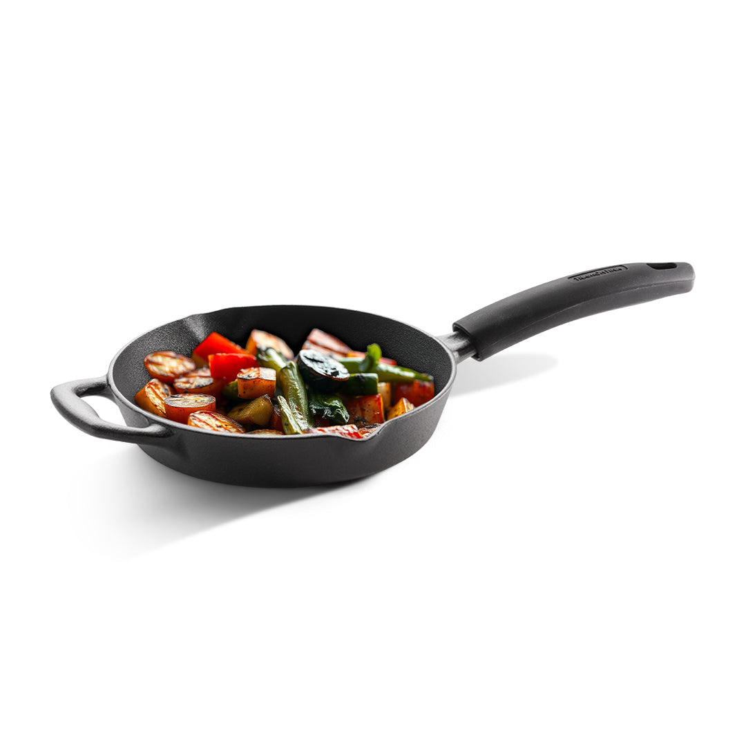 Tramontina Titanex 22cm Pre-Seasoned Cast Iron Fry Pan with Heat Resistant Silicone Grip