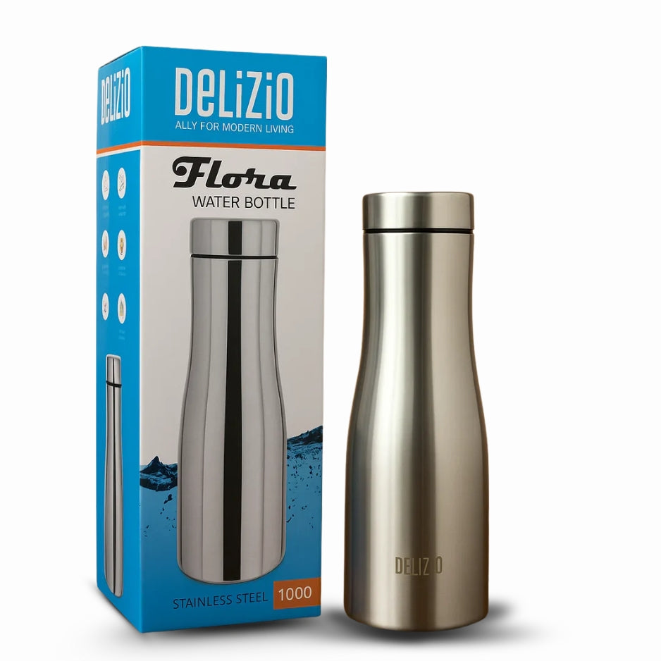 KEMP DELIZIO FLORA Edition Stainless Steel Fridge Water Bottle 1000 ML | 1 L | Single Walled | Office | Gym | Travelling | Leak Proof LID | ECO Friendly | BPA Free | for Adult, Kids