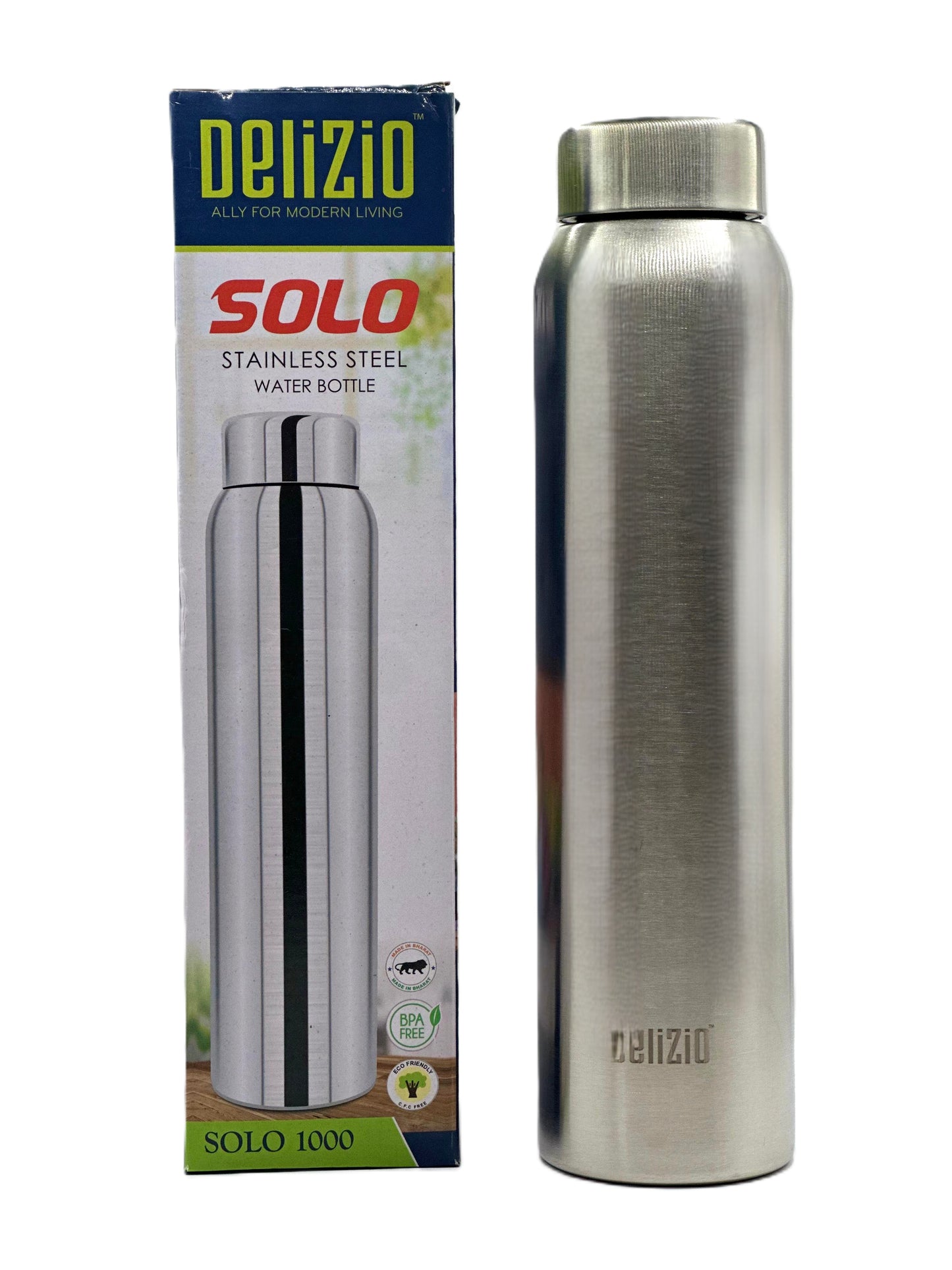 KEMP DELIZIO SOLO Edition Stainless Steel Fridge Water Bottle 1000 ML | 1 L | Single Walled | Office | Gym | Travelling | Leak Proof LID | ECO Friendly | BPA Free | for Adult, Kids