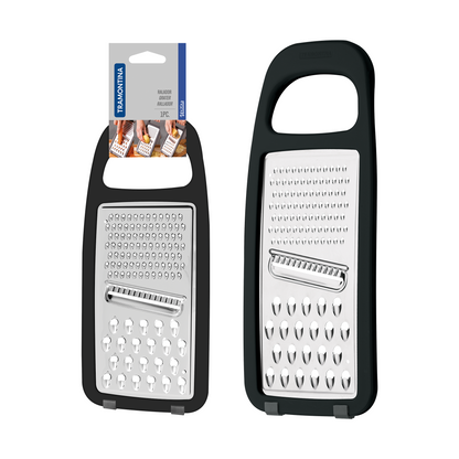 Tramontina Utilitá stainless steel grater with polypropylene handle and non-slip rubber base in black