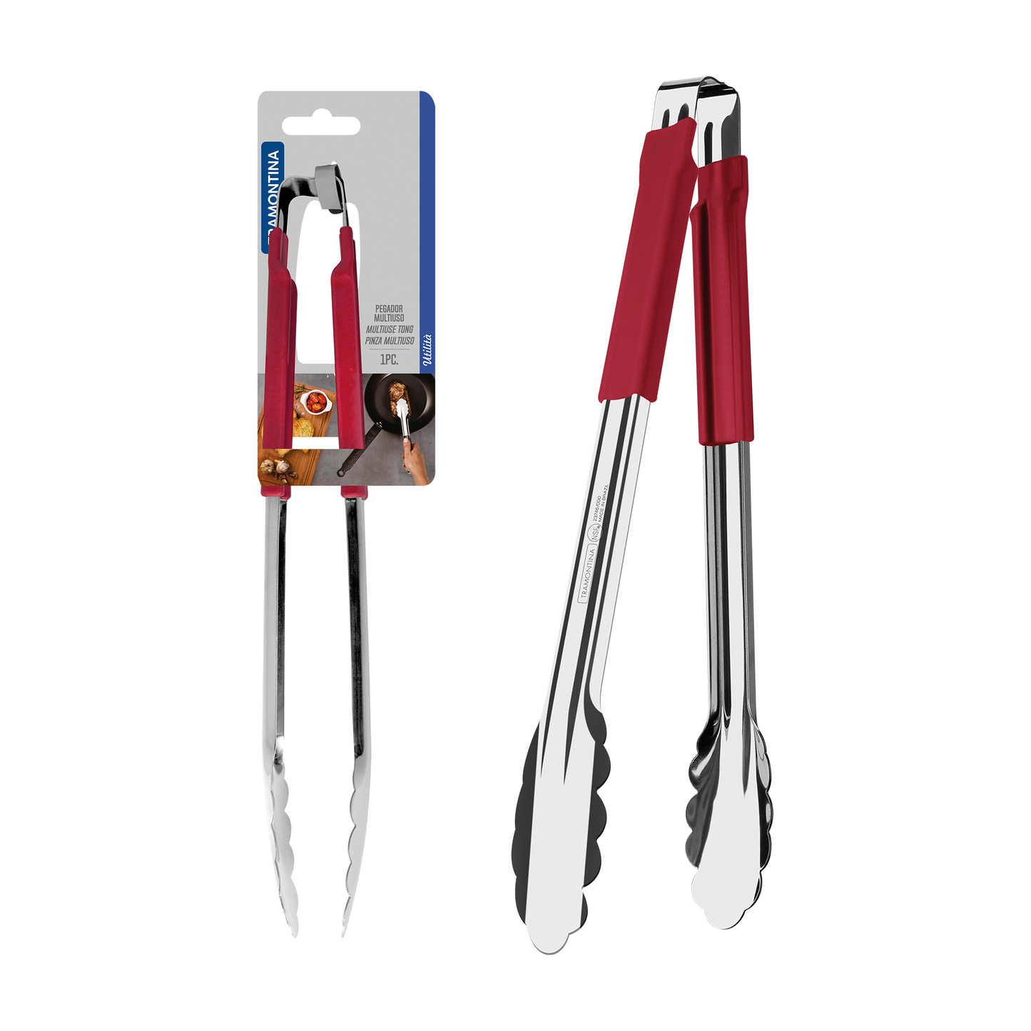 Tramontina Utilitá stainless steel tongs with red rubber handle, 30 cm