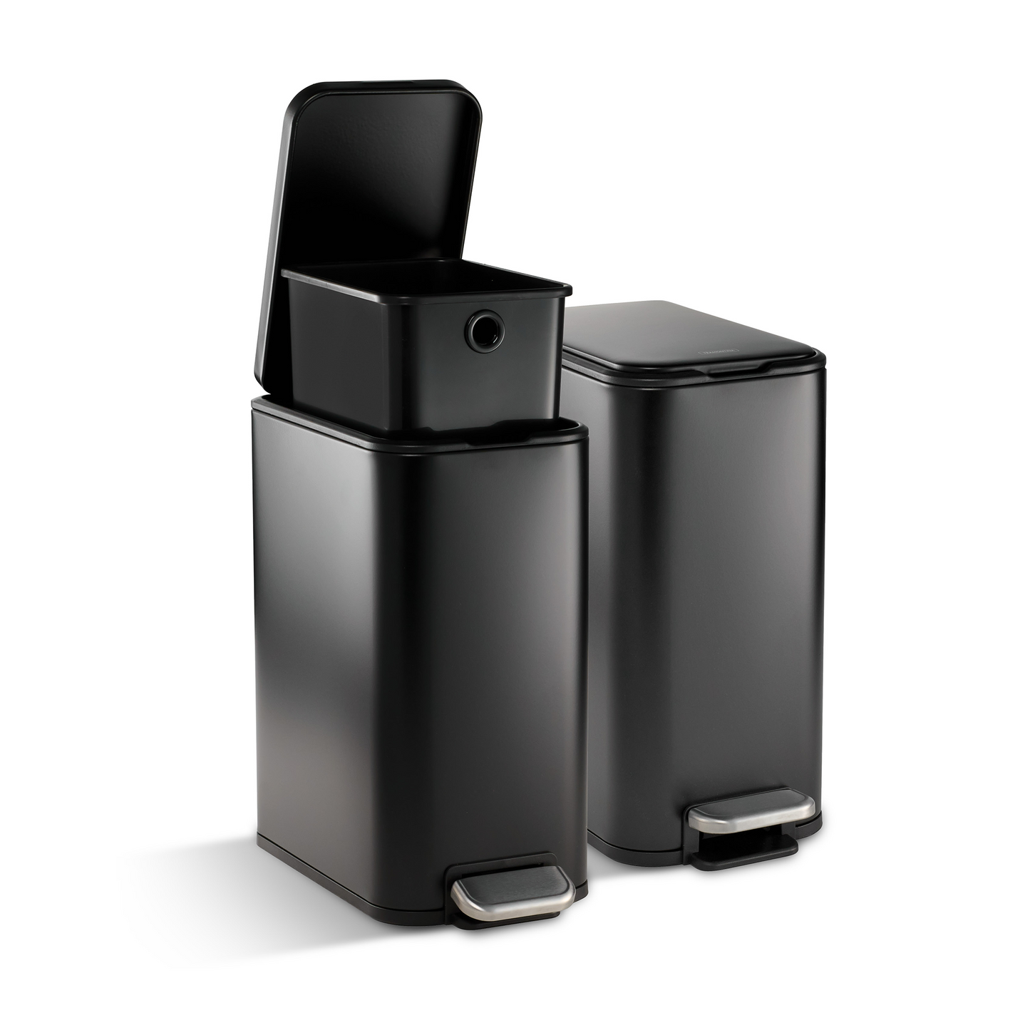 Tramontina Trash Bin Set of 2 - 7.6 Litre (Each) Stainless Steel Pedal Slim Rectagle