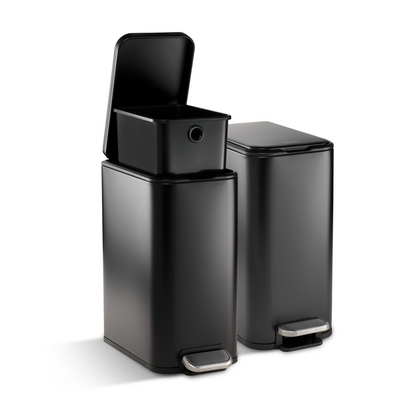 Tramontina Trash Bin Set of 2 - 7.6 Litre (Each) Stainless Steel Pedal Slim Rectagle