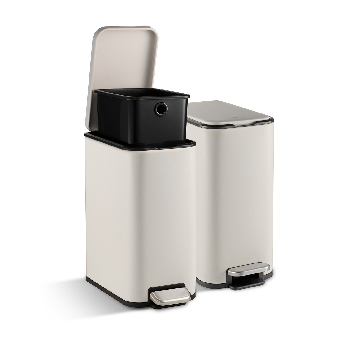 Tramontina Trash Bin Set of 2 - 7.6 Litre (Each) Stainless Steel Pedal Slim Rectagle