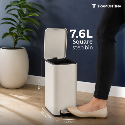Tramontina Trash Bin Set of 2 - 7.6 Litre (Each) Stainless Steel Pedal Slim Rectagle