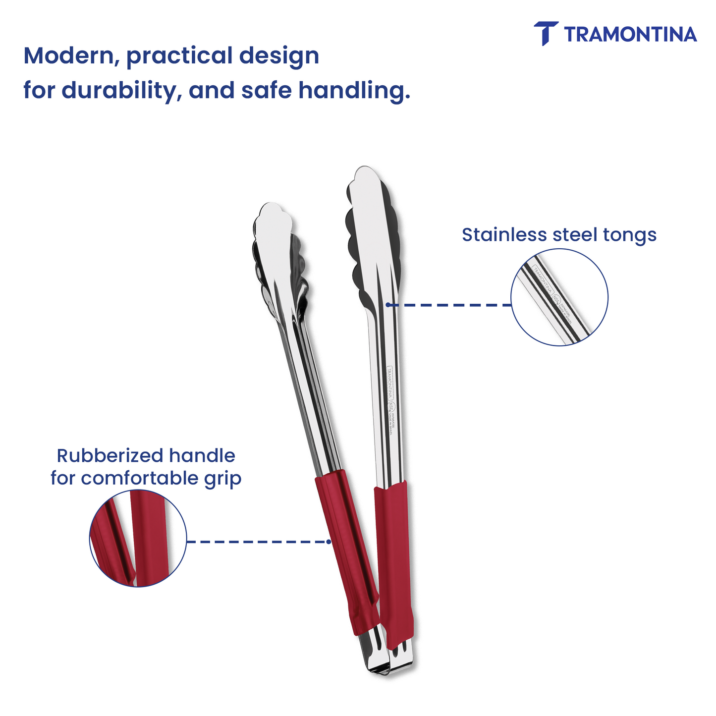 Tramontina Utilitá stainless steel tongs with red rubber handle, 30 cm