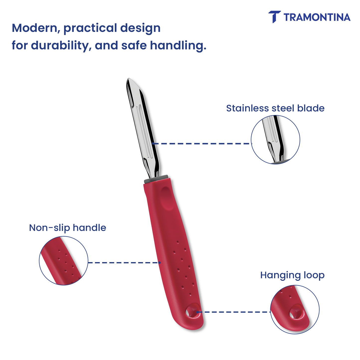 Tramontina Utilitá Stainless Steel Manual Potato Peeler with Red Polypropylene Handle