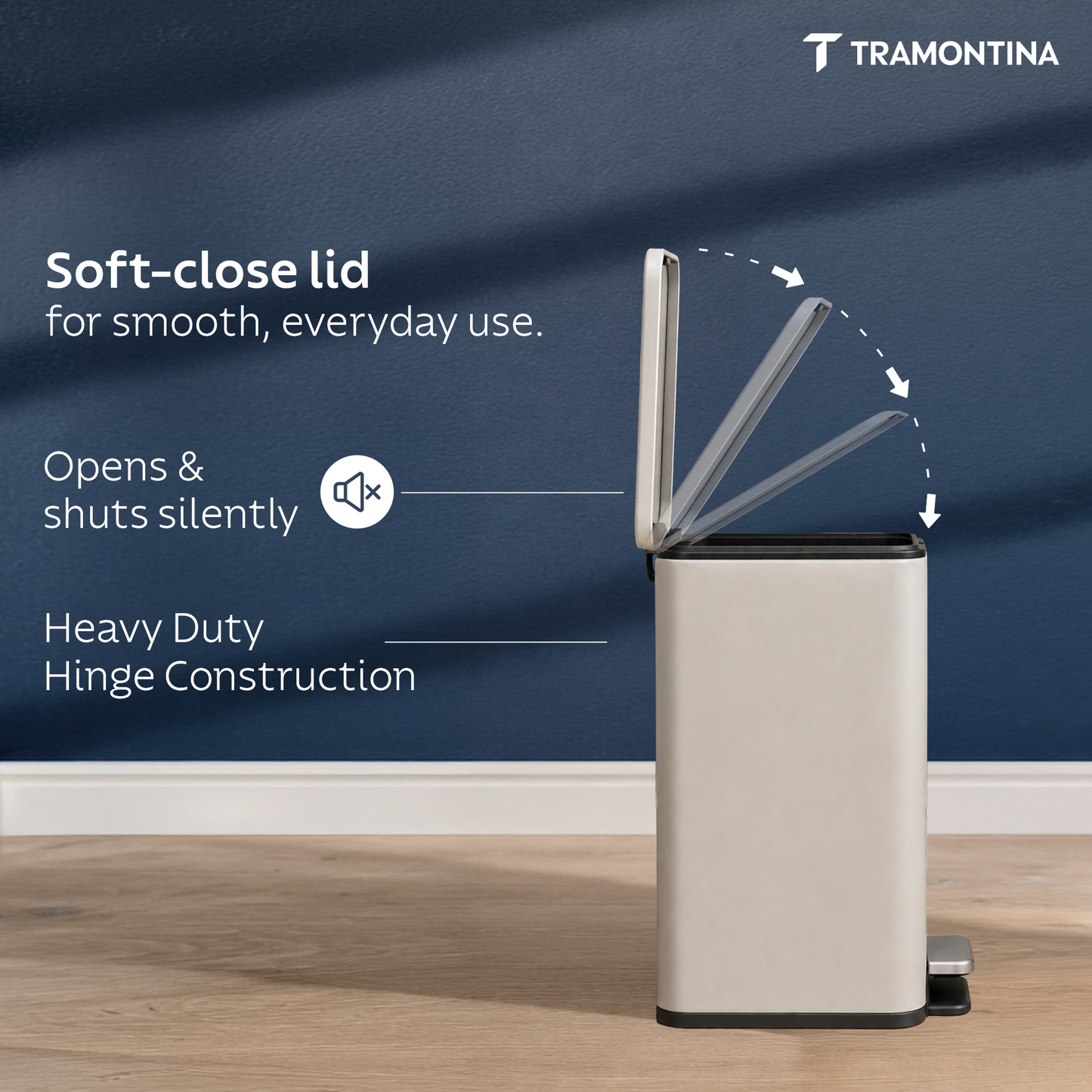 Tramontina Trash Bin Set of 2 - 7.6 Litre (Each) Stainless Steel Pedal Slim Rectagle