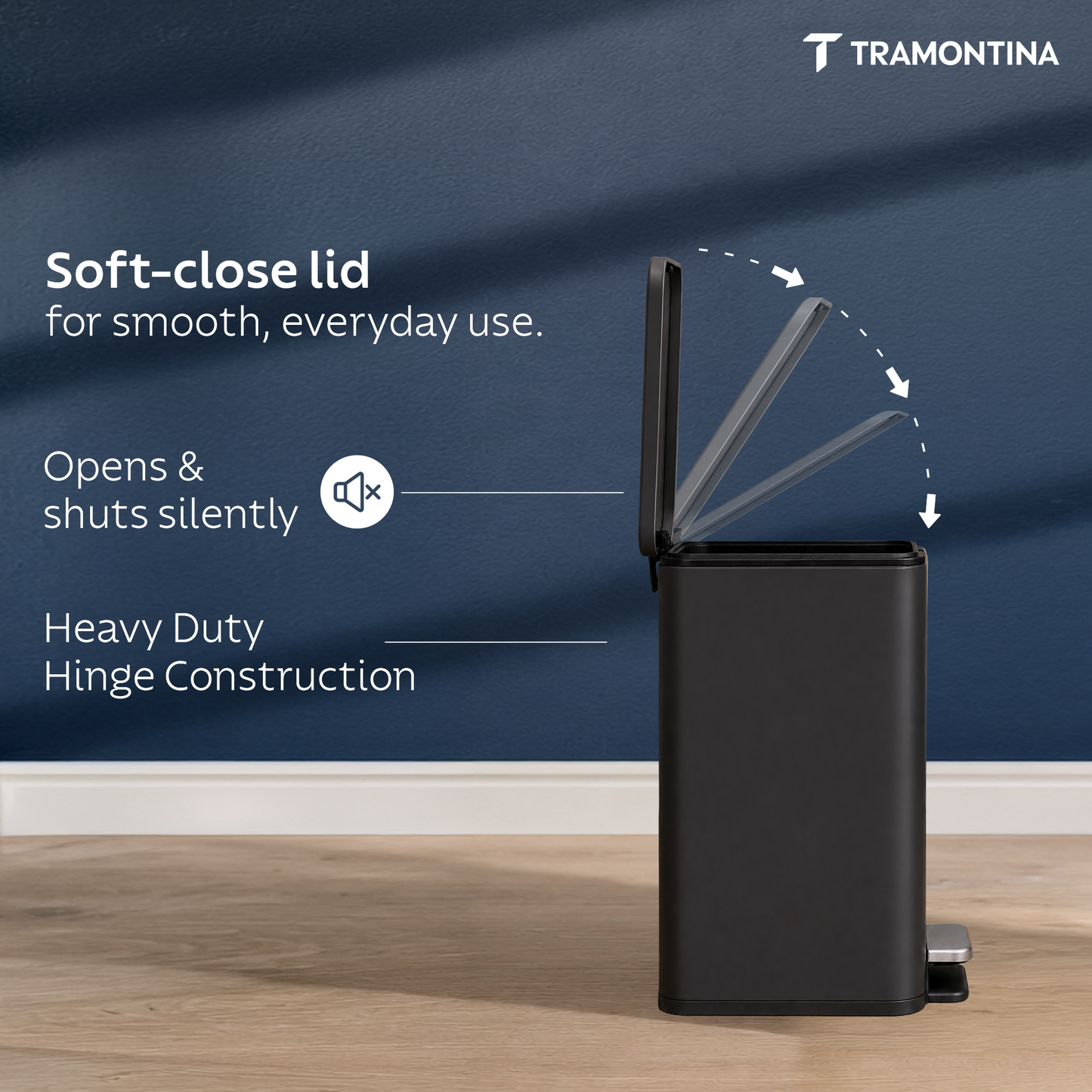 Tramontina Trash Bin Set of 2 - 7.6 Litre (Each) Stainless Steel Pedal Slim Rectagle