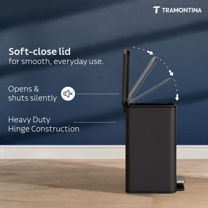 Tramontina Trash Bin Set of 2 - 7.6 Litre (Each) Stainless Steel Pedal Slim Rectagle