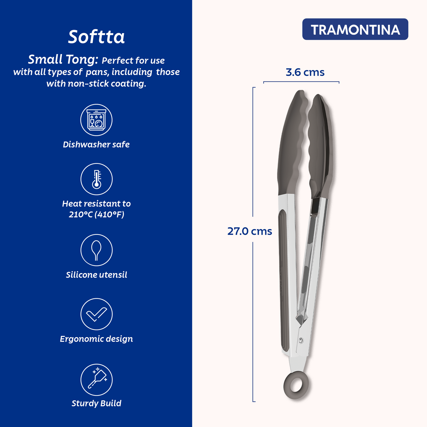 Tramontina Softta Silicone Small Tong - Grey