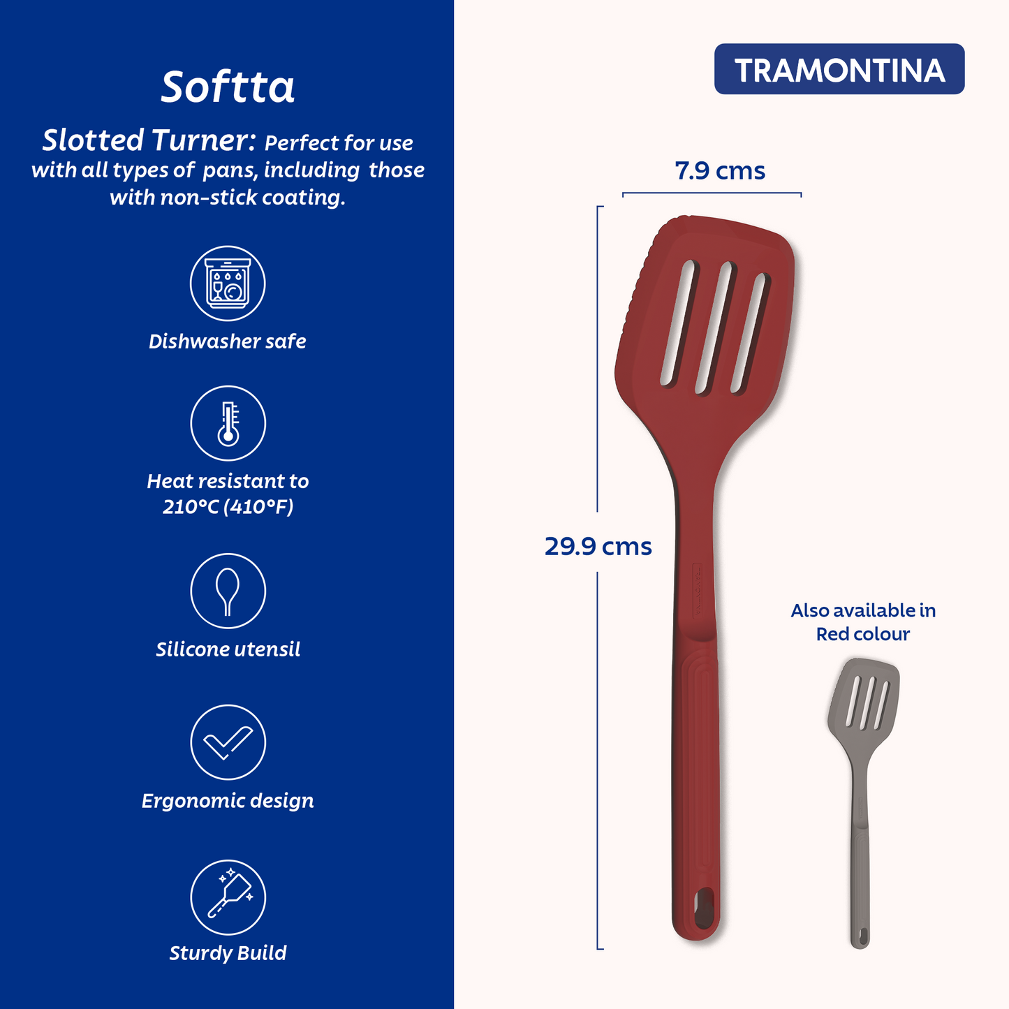 Tramontina Softta Silicone Slotted Turner - Red