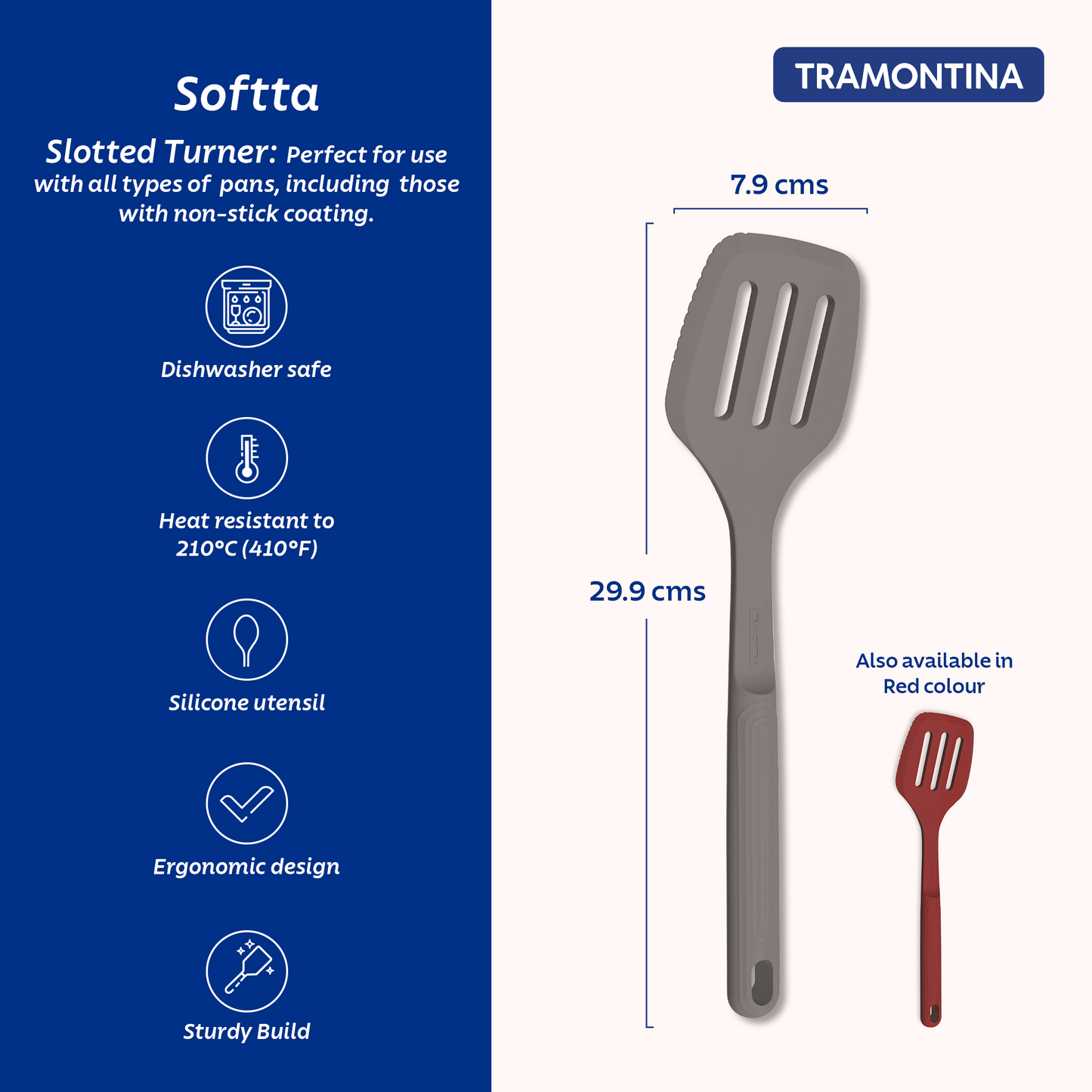 Tramontina Softta Silicone Hollow Spatula - Grey