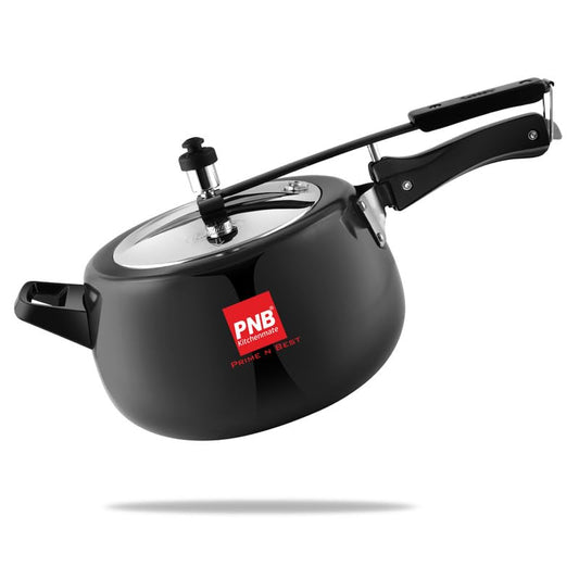 PNB Kitchenmate Onyx - Hard Anodised Pressure Cooker 2 Ltr | Inner Lid Design | Induction & Gas Stove Compatible | Sleek Black Finish | Kitchen Cooking Appliance | Durable Build | Induction Base