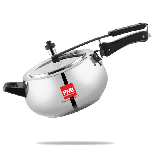 PNB Kitchenmate Euro Triply Cooker - Pressure Cooker Induction and Gas Base, Induction Pressure Cooker With Inner Lid, Induction Cooker, Mirror Finish, Thickness: 2.5mm, Silver | 3L
